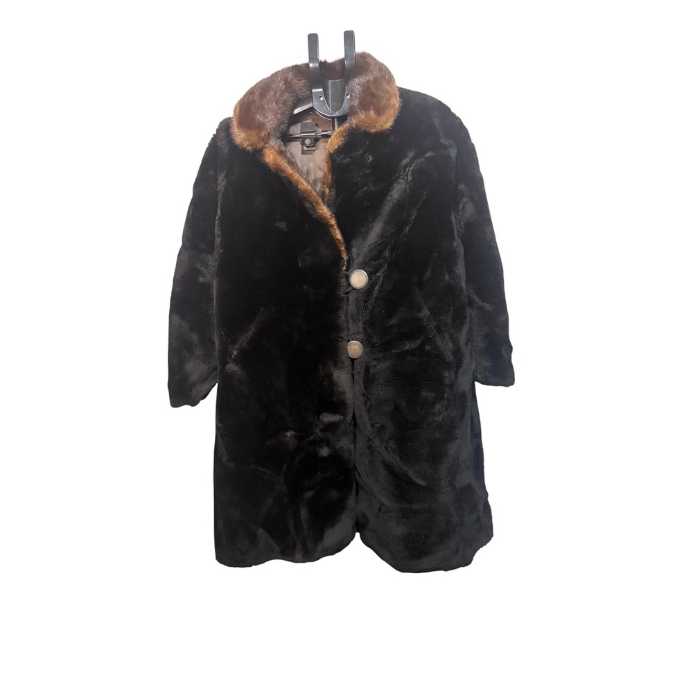 intage‎ Genuine Fur Coat Brown Women's L Custom Made Mink Style Collar